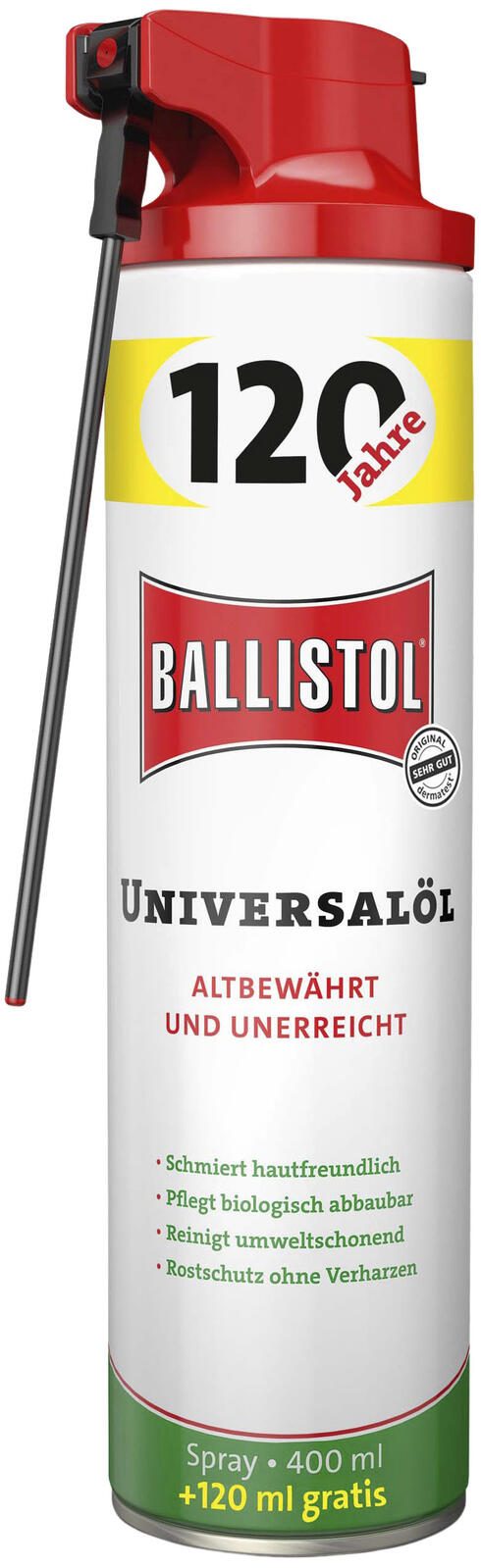 BALLISTOL Schmiermittel Universalöl Jubiläumsdose + gratis VarioFlex Sprühkopf 400,0 +120,0 ml BALLISTOL Schmiermittel Universalöl Jubiläumsdose + gratis VarioFlex Sprühkopf 400,0 +120,0 ml